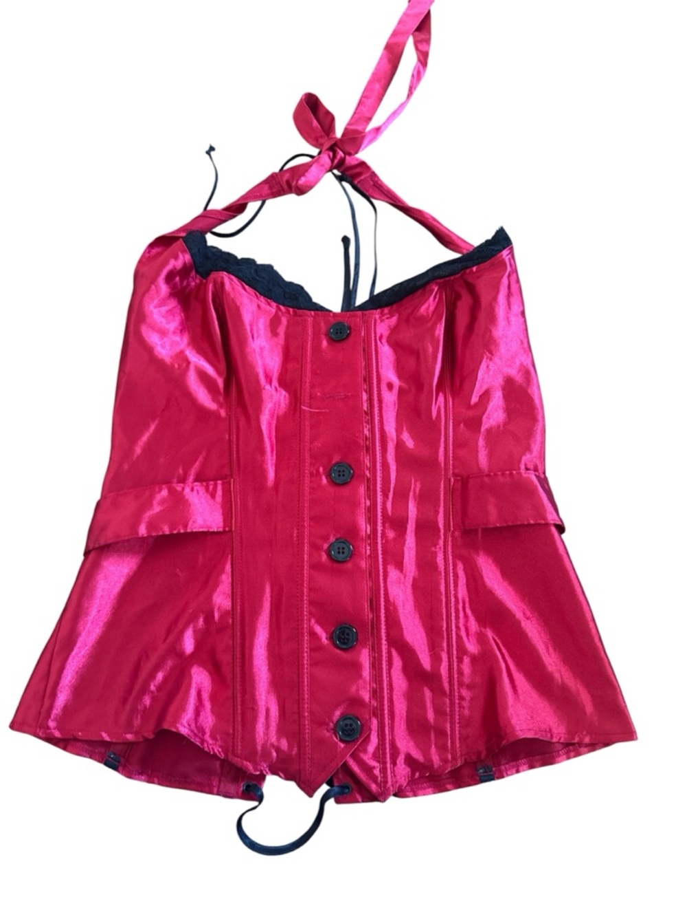 Frederick’s of Hollywood Red Satin Halter Corset Top with missing button size xl